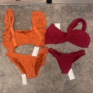 Orange and Red Textured Bikinis